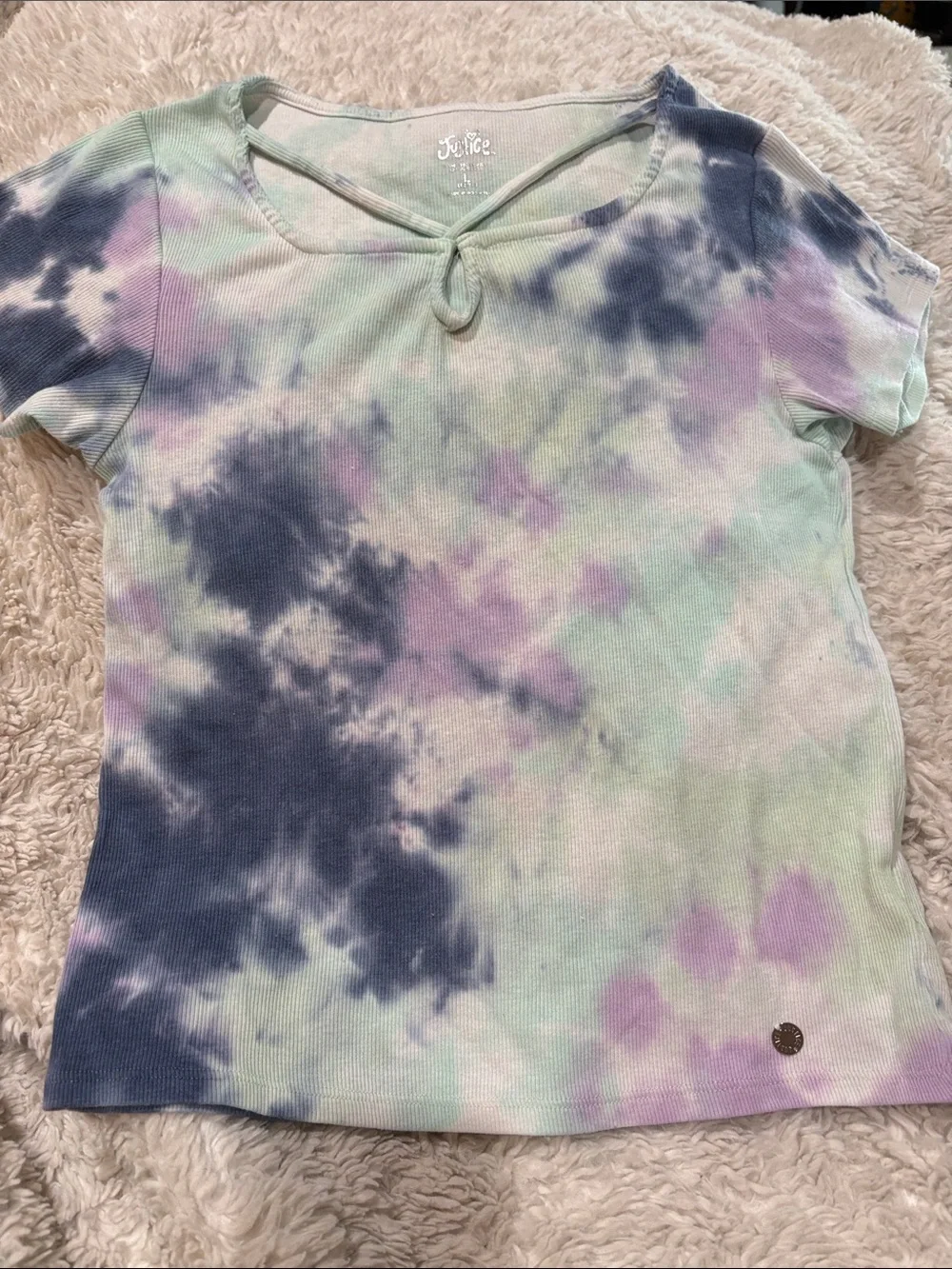Justice Pastel Tie-Dye Keyhole Tee - Mint, Lavender, Navy